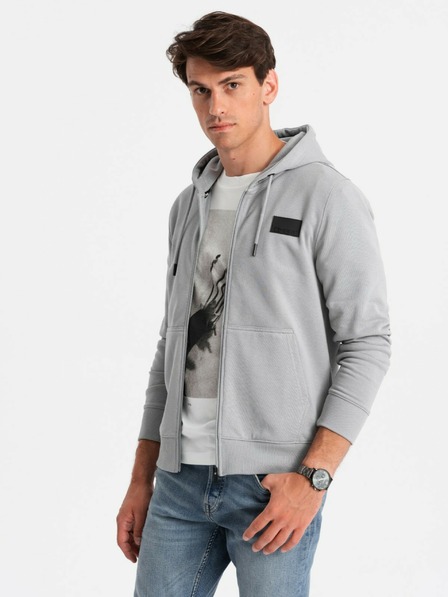 Ombre Clothing Herren Sweatshirt mit Kapuze und Aufnäher - grau V1 OM-SSZP-0140 Ombre Clothing