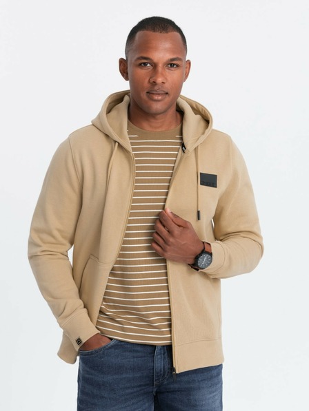 Ombre Clothing Herren-Sweatshirt mit Kapuze und Aufnäher - sand V2 OM-SSZP-0140 Ombre Clothing