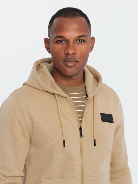 Ombre Clothing Herren-Sweatshirt mit Kapuze und Aufnäher - sand V2 OM-SSZP-0140 Ombre Clothing
