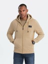 Ombre Clothing Herren-Sweatshirt mit Kapuze und Aufnäher - sand V2 OM-SSZP-0140 Ombre Clothing