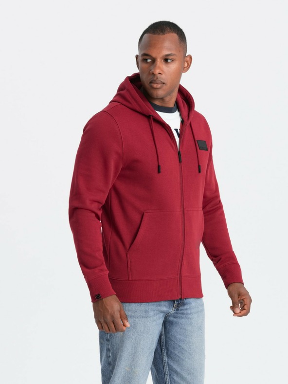 Ombre Clothing Herren-Kapuzenpullover mit Kapuze und Aufnäher - rot V3 OM-SSZP-0140 Ombre Clothing