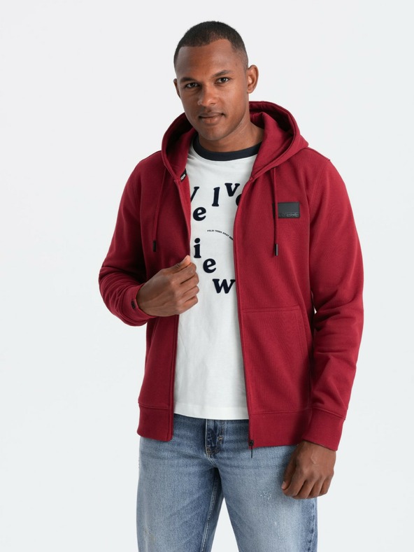 Ombre Clothing Herren-Kapuzenpullover mit Kapuze und Aufnäher - rot V3 OM-SSZP-0140 Ombre Clothing