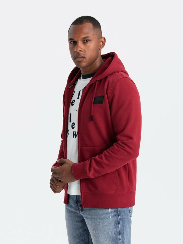 Ombre Clothing Herren-Kapuzenpullover mit Kapuze und Aufnäher - rot V3 OM-SSZP-0140 Ombre Clothing