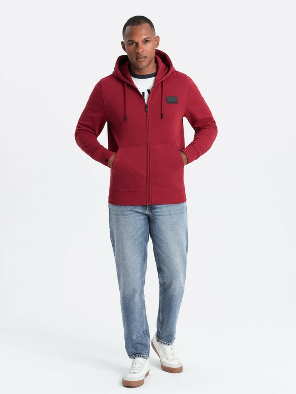 Ombre Clothing Herren-Kapuzenpullover mit Kapuze und Aufnäher - rot V3 OM-SSZP-0140 Ombre Clothing