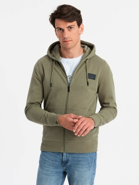 Ombre Clothing Herren-Kapuzenpullover mit Kapuze und Aufnäher - oliv V4 OM-SSZP-0140 Ombre Clothing