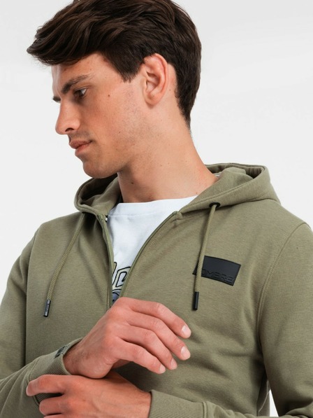 Ombre Clothing Herren-Kapuzenpullover mit Kapuze und Aufnäher - oliv V4 OM-SSZP-0140 Ombre Clothing