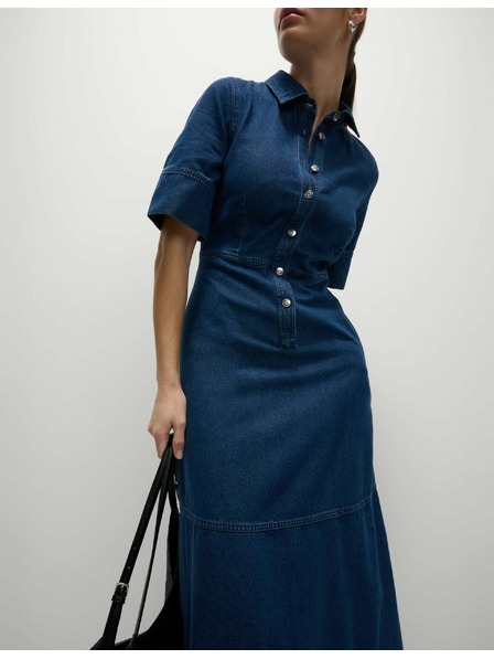 Marks & Spencer Jeans-Hemdkleid im Midi-Schnitt mit Knopfleiste vorne Marks & Spencer navy