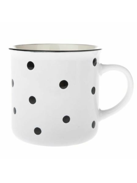 Casa de Engel Keramischer Becher, weiß mit schwarzen Punkten, 470ml, 6/24