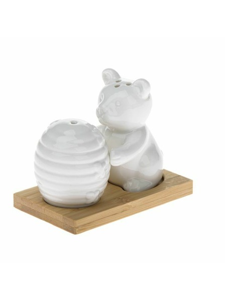 Casa de Engel Porzellan-Salz- und Pfefferstreuer auf Bambus-Tablett - Teddy, 1/54