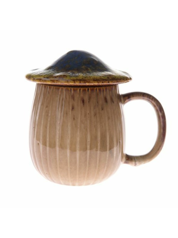 Casa de Engel Keramische Tasse mit Deckel - Pilz, 550ml, blau, 1/16