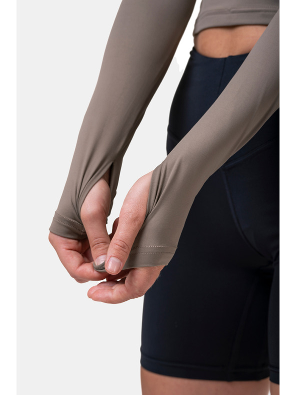 Nebbia Sportliches HERO Crop Top mit langen Ärmeln 585 Mocha Nebbia