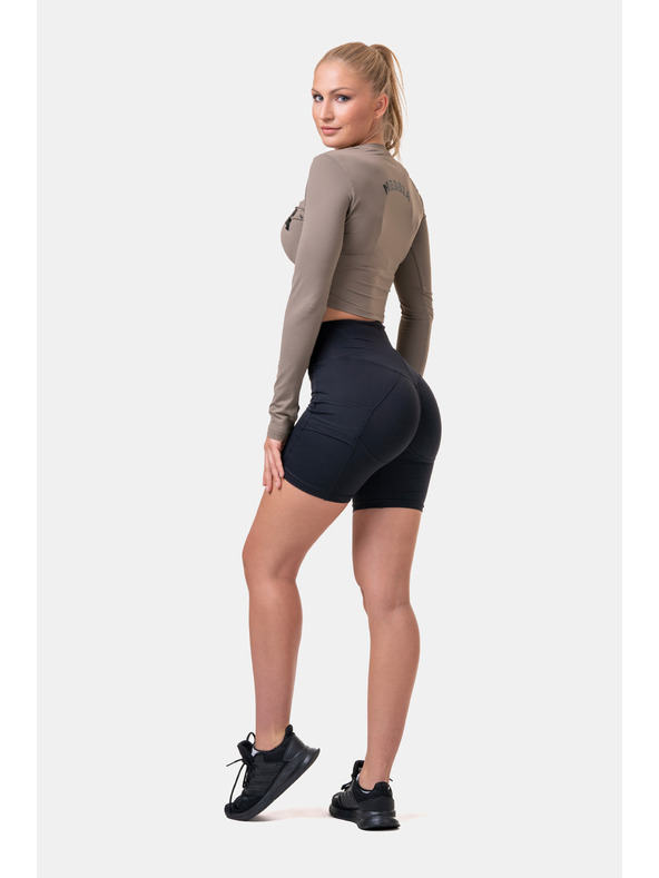 Nebbia Sportliches HERO Crop Top mit langen Ärmeln 585 Mocha Nebbia