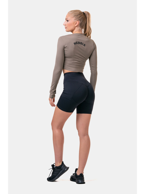 Nebbia Sportliches HERO Crop Top mit langen Ärmeln 585 Mocha Nebbia