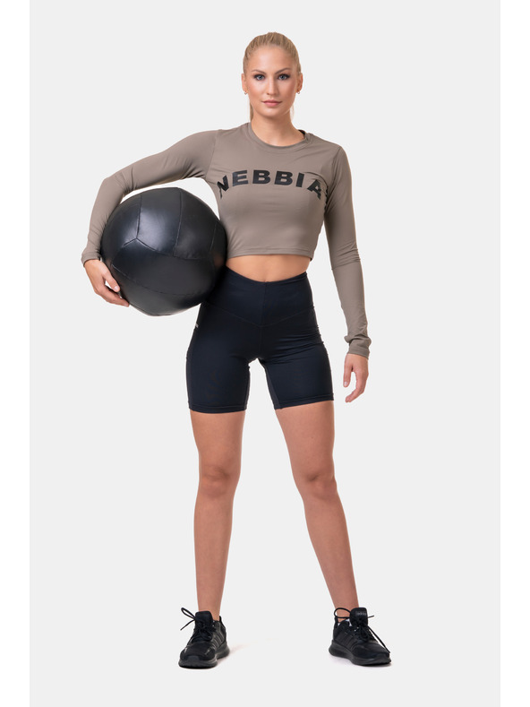 Nebbia Sportliches HERO Crop Top mit langen Ärmeln 585 Mocha Nebbia