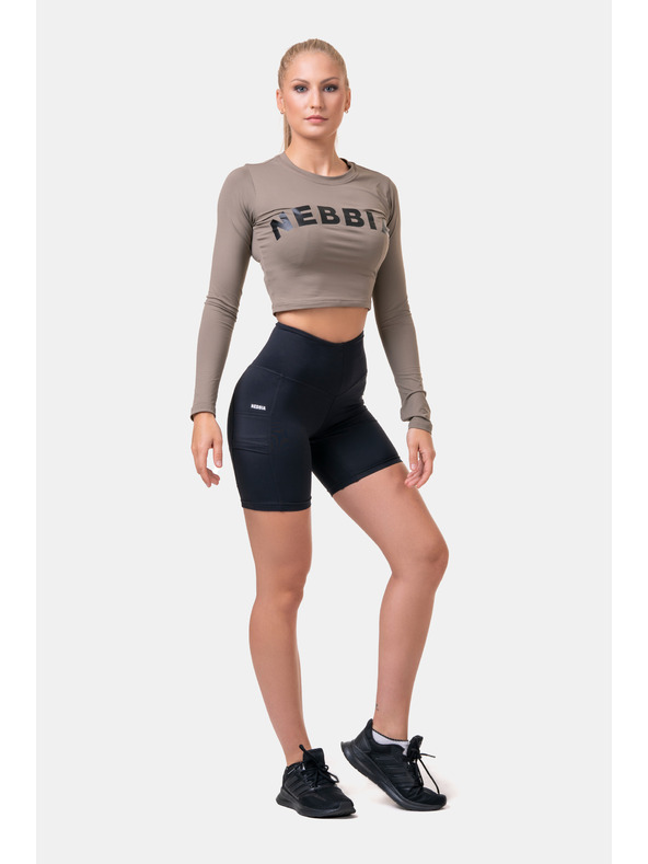 Nebbia Sportliches HERO Crop Top mit langen Ärmeln 585 Mocha Nebbia