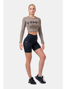 Nebbia Sportliches HERO Crop Top mit langen Ärmeln 585 Mocha Nebbia