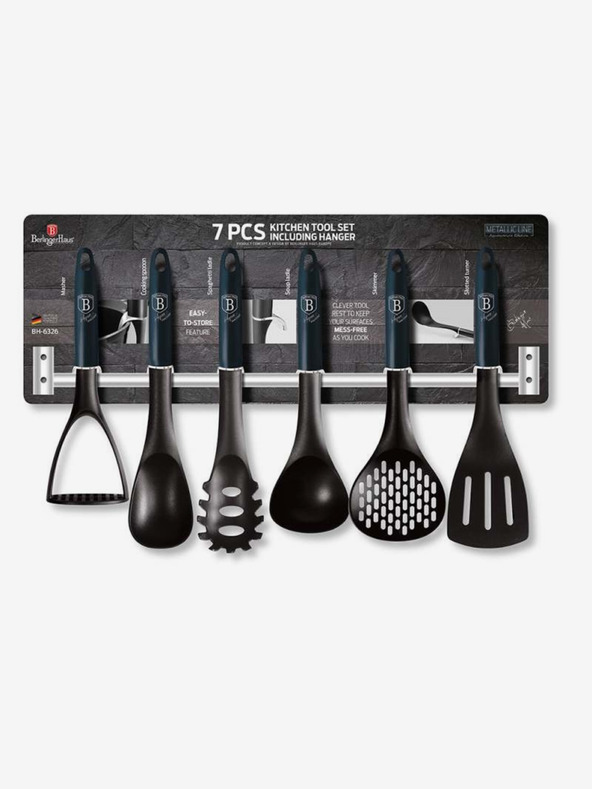 Berlingerhaus Küchenutensilien mit Wandhalterung 7 Stück Aquamarin Metallic Line BERLINGERHAUS