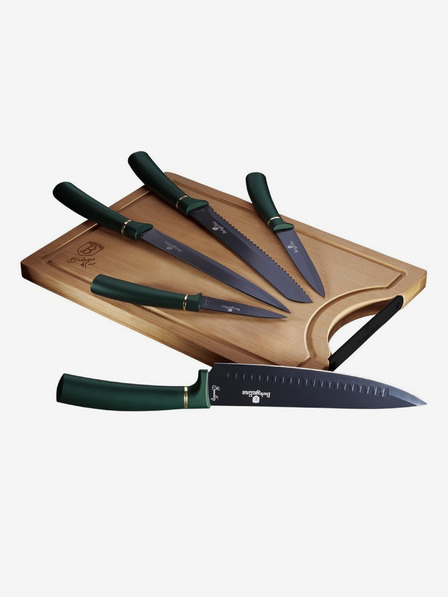 Berlingerhaus Fünfteiliges Messerset mit Antihaftbeschichtung + Schneidebrett BERLINGERHAUS Emerald Collection