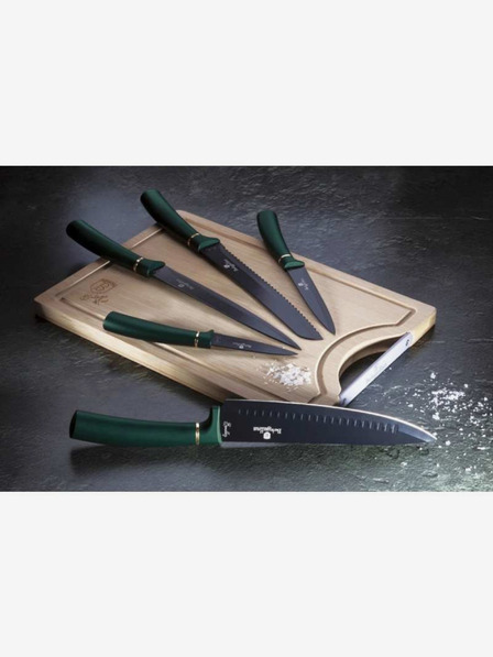 Berlingerhaus Fünfteiliges Messerset mit Antihaftbeschichtung + Schneidebrett BERLINGERHAUS Emerald Collection