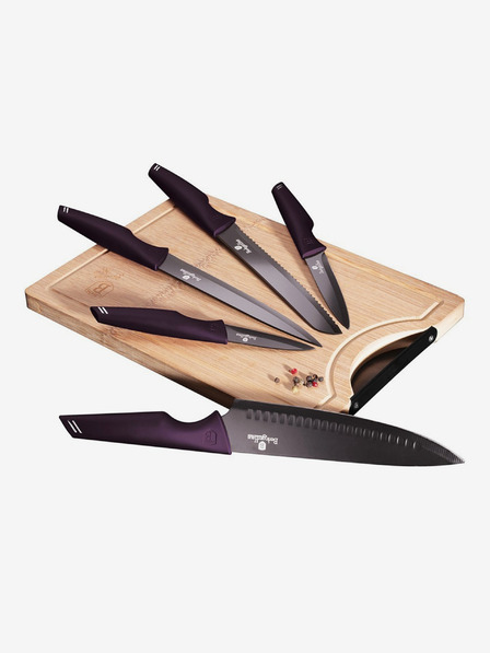 Berlingerhaus Messerset mit Antihaftbeschichtung + Schneidebrett BERLINGERHAUS Purple Eclipse Collection (6-teilig)