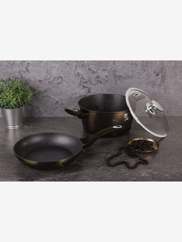 Berlingerhaus Kasserolle mit Marmoroberfläche 20 cm Shiny Black Collection 2 Deckel BERLINGERHAUS