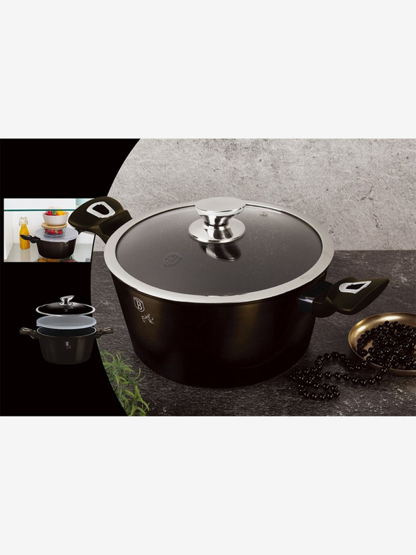 Berlingerhaus Kasserolle mit Marmoroberfläche 20 cm Shiny Black Collection 2 Deckel BERLINGERHAUS