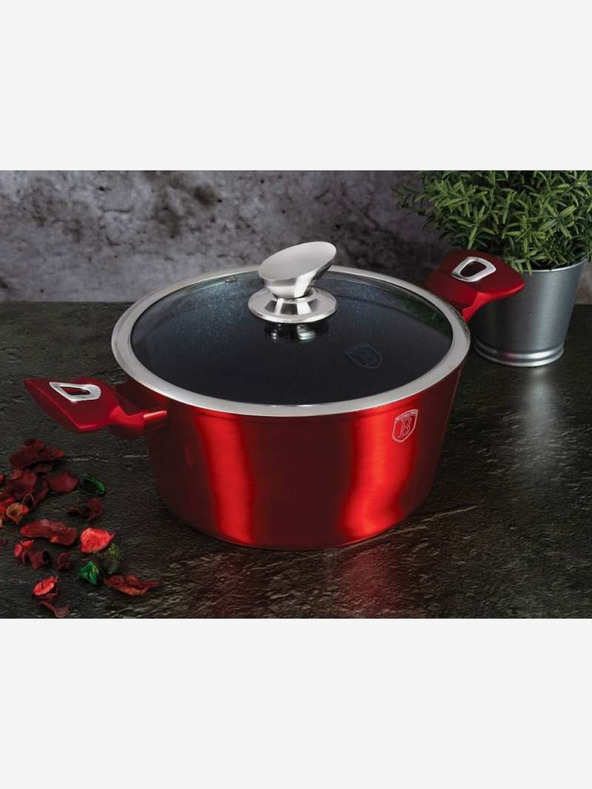Berlingerhaus Kochtopf mit Marmoroberfläche und Deckel 24 cm Burgundy Metallic Line BERLINGERHAUS