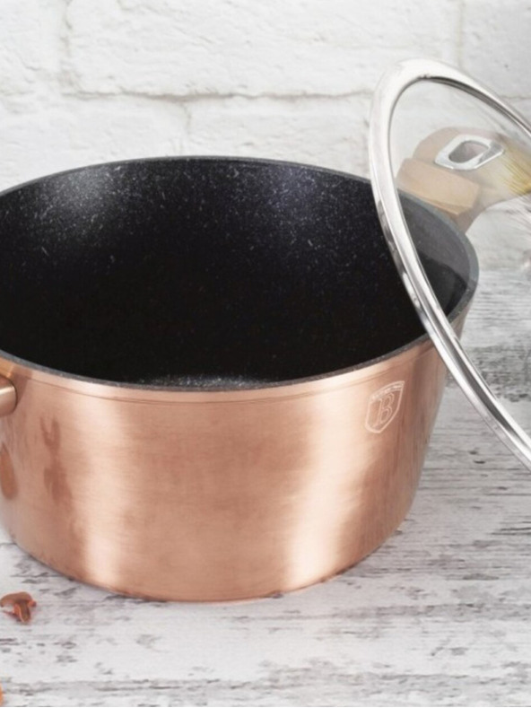Berlingerhaus Kasserolle mit Marmoroberfläche und Deckel 30 cm Rosegold Metallic Line BERLINGERHAUS