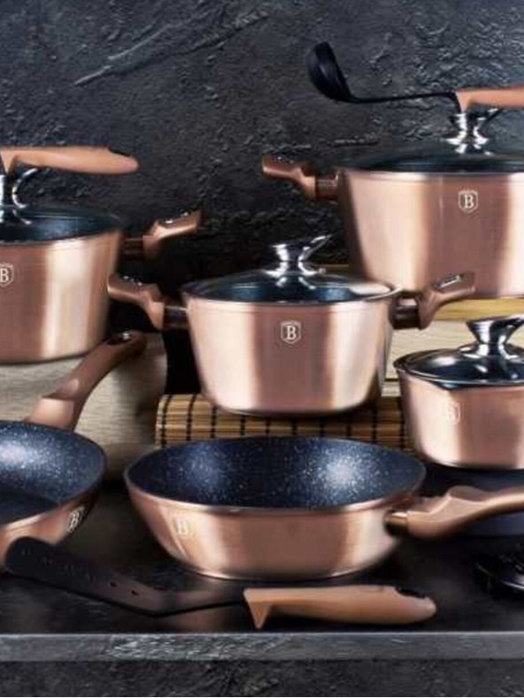 Berlingerhaus Kasserolle mit Marmoroberfläche und Deckel 30 cm Rosegold Metallic Line BERLINGERHAUS