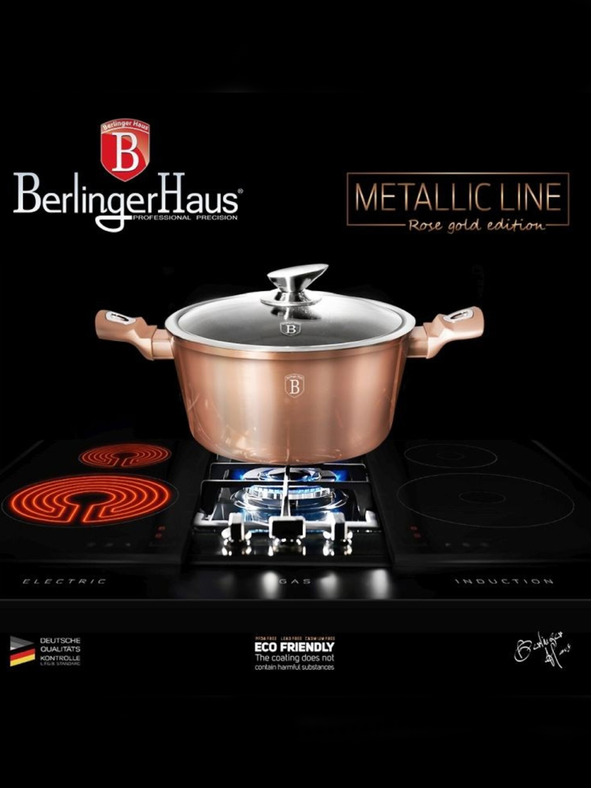 Berlingerhaus Kasserolle mit Marmoroberfläche und Deckel 30 cm Rosegold Metallic Line BERLINGERHAUS