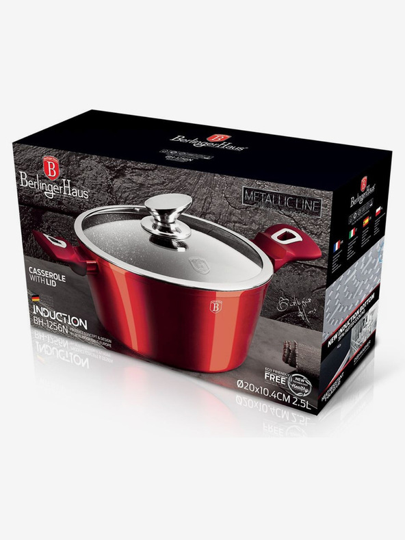 Berlingerhaus Kasserolle mit Marmoroberfläche und Deckel BERLINGERHAUS Burgund Metallic Line (20 cm)
