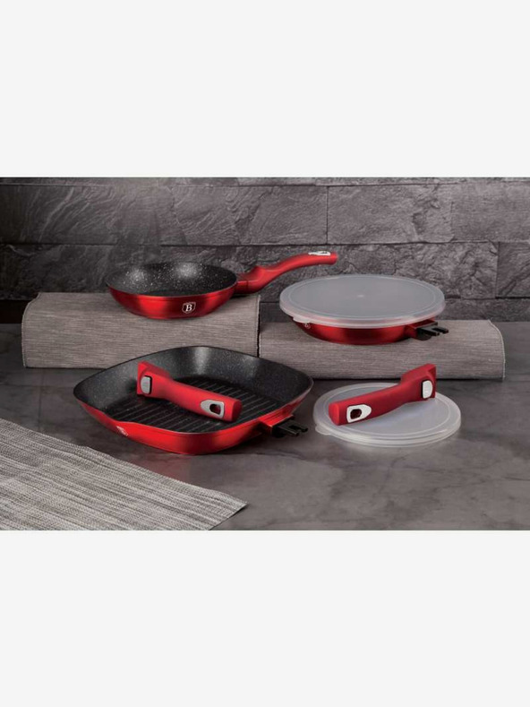 Berlingerhaus Pfannen-Set mit abnehmbarem Griff 5-teilig Burgundy Metallic Line Grill BERLINGERHAUS