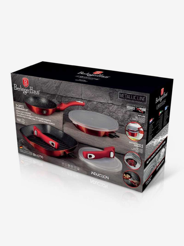 Berlingerhaus Pfannen-Set mit abnehmbarem Griff 5-teilig Burgundy Metallic Line Grill BERLINGERHAUS