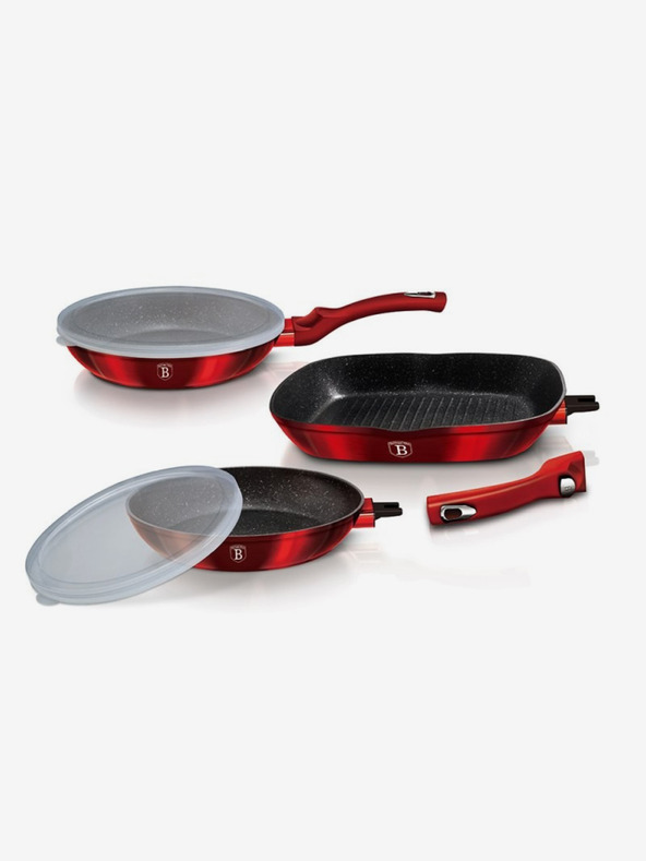 Berlingerhaus Pfannen-Set mit abnehmbarem Griff 5-teilig Burgundy Metallic Line Grill BERLINGERHAUS