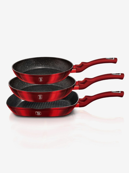 Berlingerhaus Pfanne mit Marmoroberfläche 3er Set Burgundy Metallic Line BERLINGERHAUS