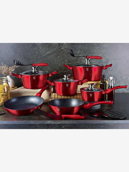 Berlingerhaus Pfanne mit Marmoroberfläche 3er Set Burgundy Metallic Line BERLINGERHAUS