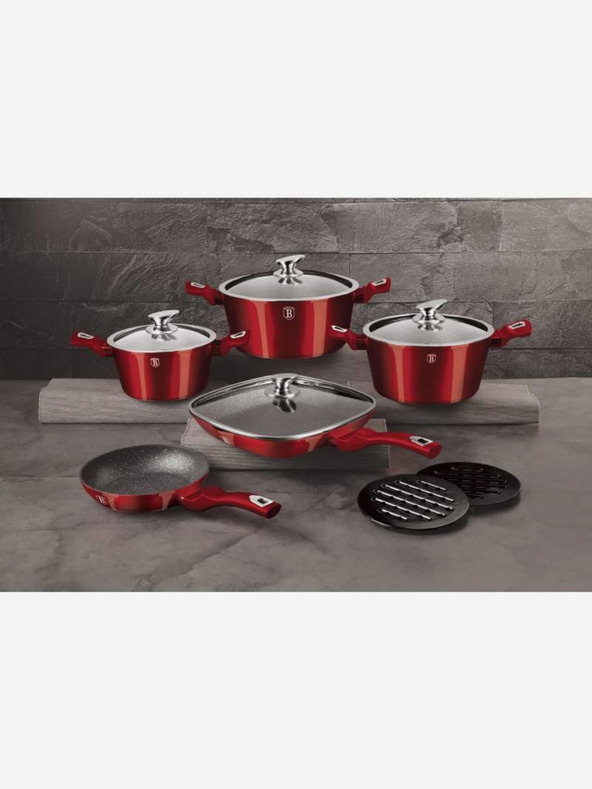 Berlingerhaus Geschirrset mit Marmoroberfläche 11-teilig Burgundy Metallic Line BERLINGERHAUS