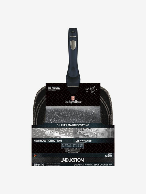 Berlingerhaus Set aus drei Pfannen mit Marmoroberfläche BERLINGERHAUS Aquamarine Metallic Line