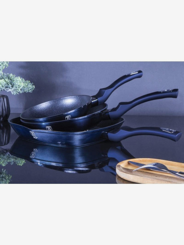 Berlingerhaus Set aus drei Pfannen mit Marmoroberfläche BERLINGERHAUS Aquamarine Metallic Line