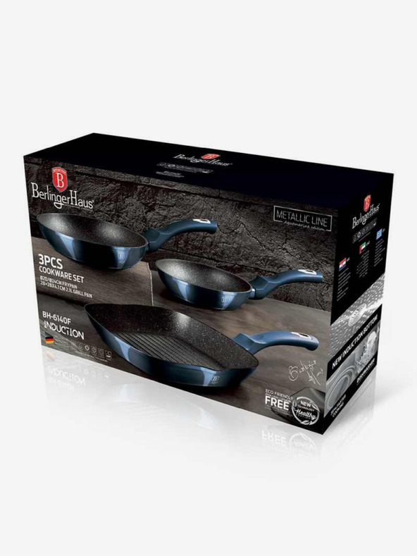 Berlingerhaus Set aus drei Pfannen mit Marmoroberfläche BERLINGERHAUS Aquamarine Metallic Line