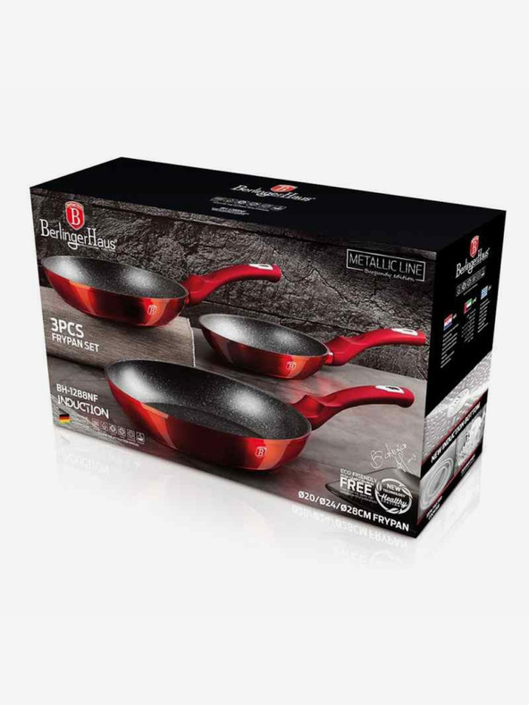 Berlingerhaus Pfanne mit Marmoroberfläche 3er Set Burgundy Metallic Line BERLINGERHAUS