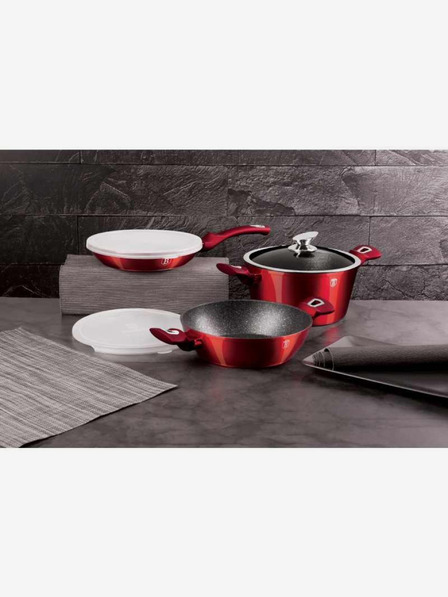 Berlingerhaus Kochgeschirrset mit Marmoroberfläche 6-teilig Burgundy Metallic Line BERLINGERHAUS