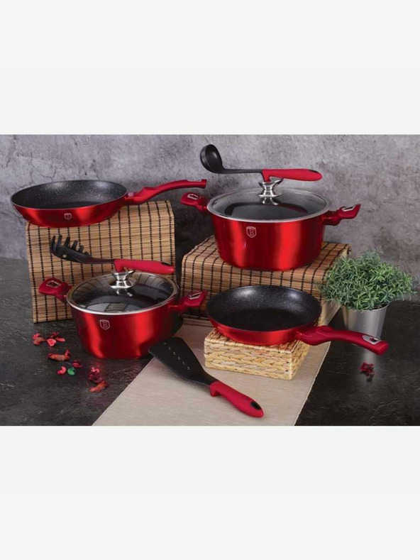 Berlingerhaus Kochgeschirrset mit Marmoroberfläche 13 tlg. Burgundy Metallic Line I BERLINGERHAUS