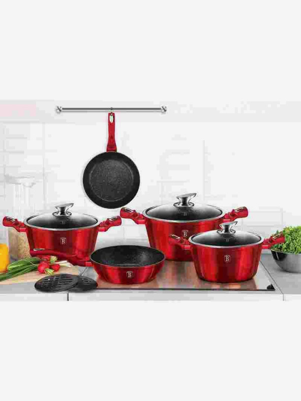 Berlingerhaus Geschirrset mit Marmoroberfläche 3 Stück Burgundy Metallic Line BERLINGERHAUS