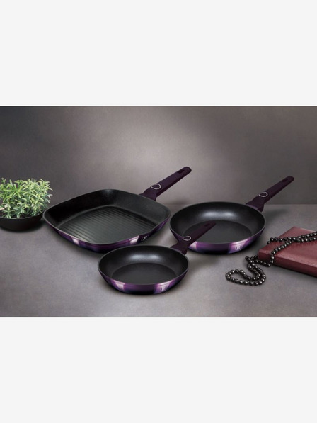 Berlingerhaus Grillpfanne mit Titanium-Oberfläche 3er Set Purple Eclipse Collection BERLINGERHAUS