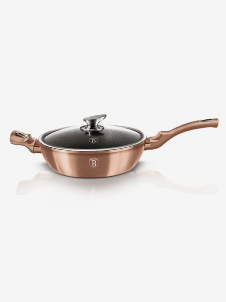 Berlingerhaus Tiefe Pfanne mit Marmoroberfläche und Deckel 28 cm Rosegold Metallic Line BERLINGERHAUS