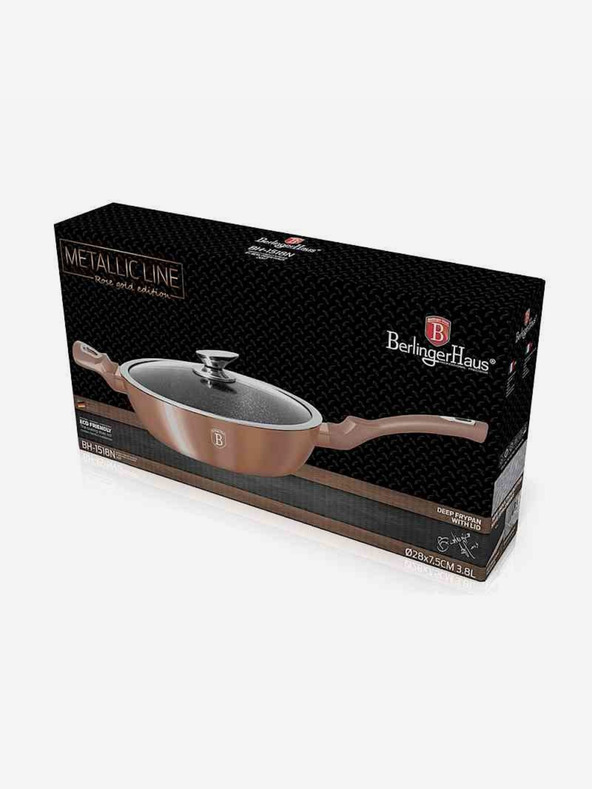 Berlingerhaus Tiefe Pfanne mit Marmoroberfläche und Deckel 28 cm Rosegold Metallic Line BERLINGERHAUS