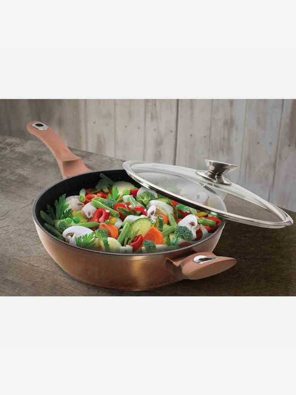 Berlingerhaus Tiefe Pfanne mit Marmoroberfläche und Deckel 28 cm Rosegold Metallic Line BERLINGERHAUS