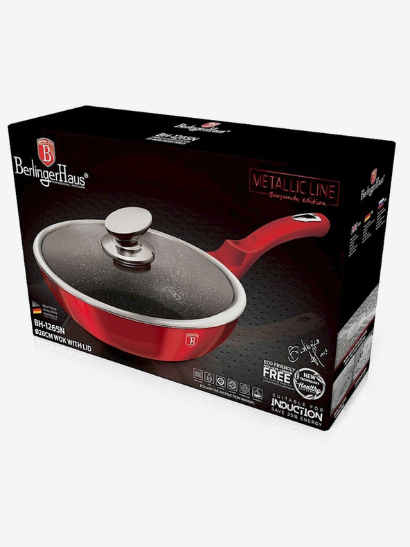 Berlingerhaus WOK-Pfanne mit Deckel und Marmoroberfläche 28 cm Burgundy Metallic Line BERLINGERHAUS