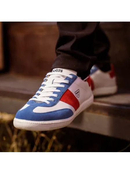 BOTAS *** Herren Lederturnschuhe / Sneakers Weiß-Blau-Rot Botas Iconic Tricolor